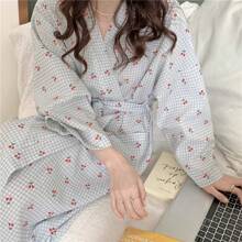 1pc Spring Autumn New Style Long Robe Bathrobe Loungewear Robe For Women, Minimalist Plaid Casual Homewear