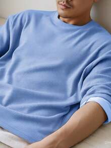 RelaxMax Men's Casual Oversized Textured Mesh Shirt - Blue - View 3