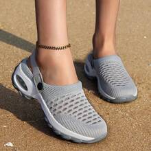 (One Size Larger)Air Cushion 2026 Slippers For Women Breathable Running Hole Shoes Sandals For Women Single Style Outdoor Wear Closed Toe Thick Bottom Wedge Heel Shoes - 灰色 - 查看 3