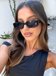 1 件纯色简约时尚 Y2k 方形镜框优雅中性复古运动时尚眼镜，日常佩戴海滩配饰