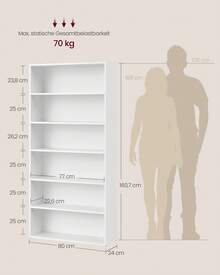 VASAGLE Bücherregal,offenes Aufbewahrungsregal, Standregal,für Wohnzimmer, Homeoffice, Esszimmer,Wolkenweiß