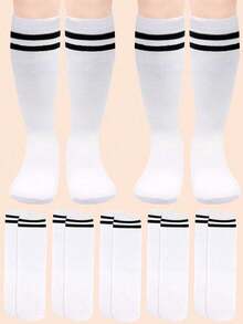 5 PairsKids Toddler Soccer Socks Boys Girls Knee High Striped Tube Socks Athletic Long Socks For Boys Girls - White - View 1