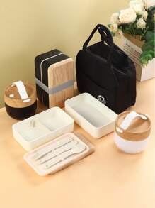 1Set Bamboo Bento Box With Compartments And Utensils, Stackable Lunch Box, Snack Container, Includes Spoon And Fork For Meal Prep Perfect For Back To School, Fishing, Camping,And Holiday Gift For Christmas And Thanksgiving!