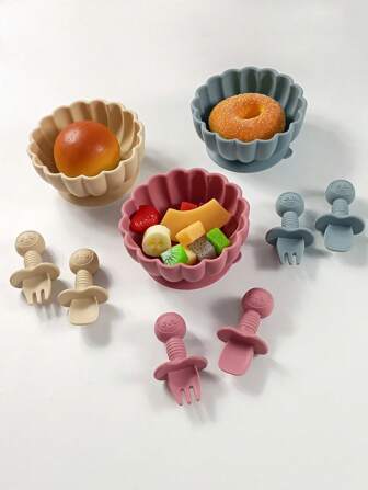 3 pièces/set bol, cuillère et fourchette pour bébé en forme de citrouille en silicone, avec ventouse anti-dérapante, pour l'alimentation des nourrissons, usage quotidien