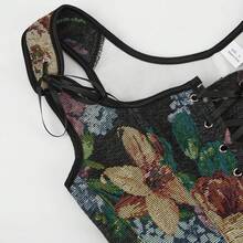 Womens Vintage 1920s Renaissance Lace Trim Corset Bustier, Retro Fashion - 黑色蝴蝶結 - 查看 6