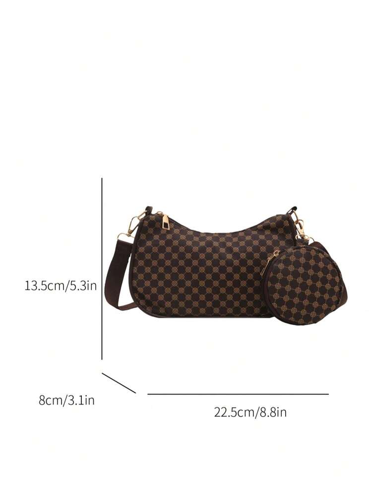 Mini Geometric Pattern Square Coin Purse Retro Pattern Square Bag Classic Women's Crossbody Bag With Hanging Pocket Women's Coin Purse Small Bag - Brown - View 5