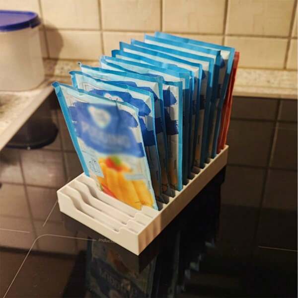 Organizador de envasado para hornear polvo, azúcar vainilla, bicarbonato de sodio - Base de almacenamiento de especias - Estantería de cocina multifuncional - Puede sostener hasta 70 mm de envasado en polvo y hasta 20 bolsas