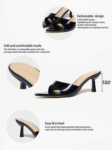 女士高跟凉鞋,适合派对、户外旅行、时尚场合、宴会,尖头设计,猫跟,PU皮革,套脚式,亮面,纯色,舒适材质,性感踝带,优雅奢华,黑色,休闲高跟鞋,春夏穿搭 - 黑色 - 查看 9