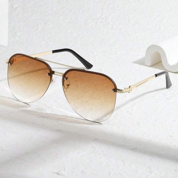 1 Pair Unisex Metal Frame Gradient Aviator Fashion Glasses, Fashionable & Stylish