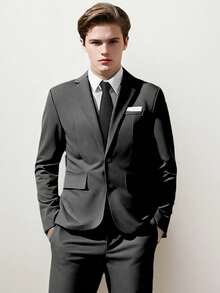 5pcs/Set Teenage Boys' Suit Set, Toddler Tuxedo Formal Wear, Ring Bearer Outfit, Wedding Suit Jacket, Vest, Pants, Shirt, Tie, Black, Size 6-16 Years - Black - View 5