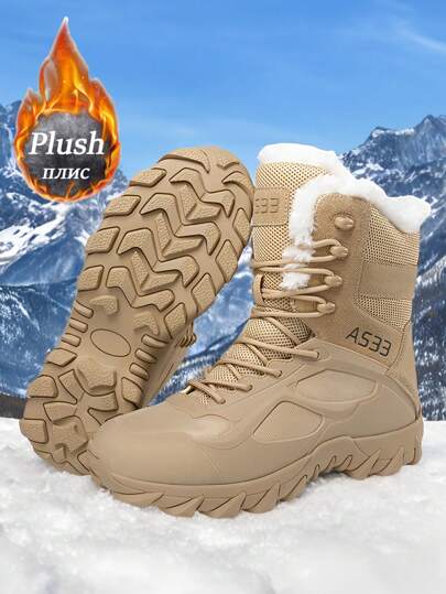 Botas de nieve con forro de felpa para hombres en invierno, botas impermeables y antideslizantes con aislamiento térmico, talla grande hasta 47, botas altas de tubo largo con forro polar, botas para senderismo, botas de entrenamiento, botas militares prácticas adecuadas para montañismo, senderismo en la nieve, camping y otras actividades al aire libre