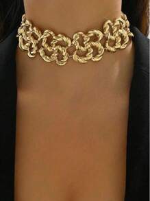 1pc Fashionable Metal Geometric Spiral Hollow Out Flower Shaped Chain Necklace