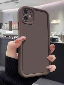 1pc Perforated Solid Brown Custom Pattern Full Coverage TPU Shockproof Phone Case Compatible With Apple 16, 15, 14, 13, 12, 11 Pro Max And A/S Series Waterproof Anti-Fall Scratch Resistant - Brown - View 4