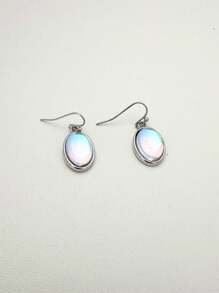 1 Set Elegant Moonstone Encrusted Oval Shaped Pendant & Earrings, Fashionable Jewelry Gift Suitable For Women's Daily, Party And Travel Wear