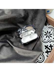 1 件万圣节魔鬼趣味新奇个性化中性情侣节日风格 INS 欧盟和美国休闲魔鬼斗篷装饰，简约创意半透明黑色 3D 框架形状带环兼容 1/2/3/Pro/Pro2 耳机盒 - 彩色 - 查看 5