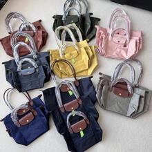 ナイロン餃子バッグハンドバッグ刺繍大容量トートバッグ防水折りたたみショルダーバッグ女性のバッグ - ブラック - チェックする 3