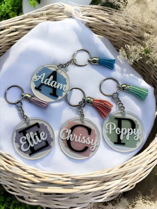Personalised Name Keyring With Tassel,Custom Initial & Name Keyring,Custom Acrylic Keyring,Teacher, Wedding Monogram Keyring,Stocking Filler