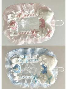 Portafoto in peluche fatto a mano con orecchie da coniglio bianco e rosa con pizzo, accessori kpop, forniture scolastiche, articoli per il ritorno a scuola