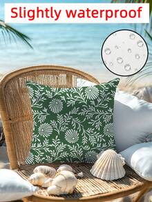 1pc Outdoor Pillow Cover, Stripe, Plaid, Floral Print Pattern, Single-Sided Digital Print, Suitable For Various Room Types, Back To School Season, Great Gift, Atmosphere Decor Pillow Cover, Suitable For Outdoor, Beach, Slightly Water-Resistant Cover, No Pillow Insert Included - Green - View 1
