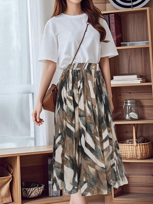 Women's Casual Elastic Waist A-Line Bohemian Skirt