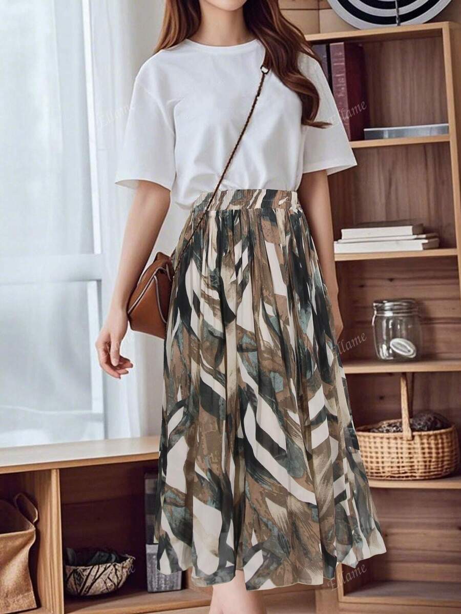 Women's Casual Elastic Waist A-Line Bohemian Skirt