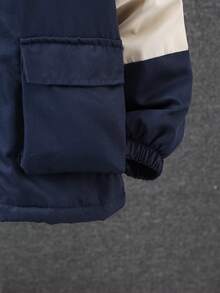 Boys' Casual Colorblock Hooded Jacket, Fashionable Workwear Outerwear, Autumn/Winter