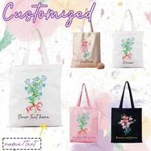 1 Piece Single-Sided Tote Bag Shoulder Bag Large Capacity Fashion Simple Casual Versatile Shopping Shopping Light Portable Class Student Bouquet Customizable Name Copywriting Personalized Unique