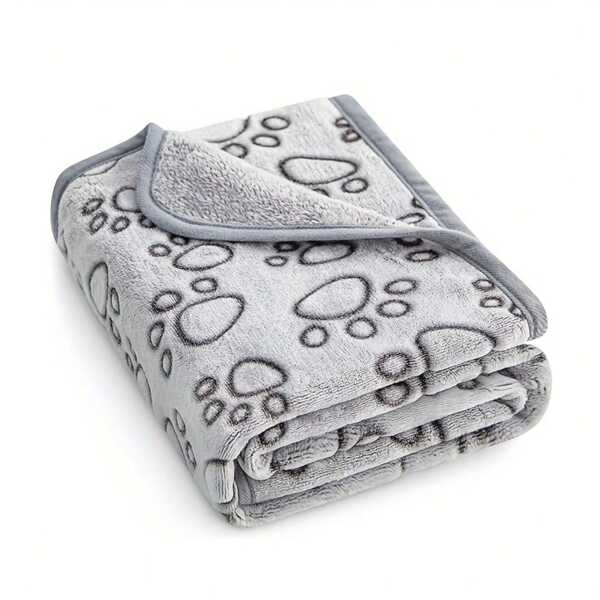 1pc Soft Flannel Pet Blanket With Gray Footprints And Cute Printing Suitable For Small And Medium-Sized Dogs Soft Fluffy High Quality Pet Blanket Cute Cartoon Pattern Pet Mat Warm And Comfortable Blanket For Cat Dogs Pet Blanket