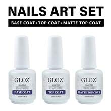 GLOZ 3pcs 15ml Matte No-Wipe Sealing Gel Nail Polish Base Coat Set, Long-Lasting Gel Nail Polish Combo, Removable With LED Lamp, Gift For Women - 無色 - 查看 1