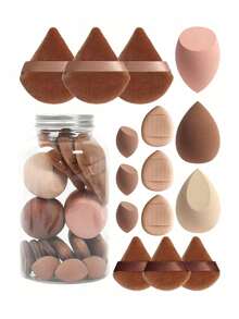 1/15pcs Makeup Sponge Set With Storage Box, Includes 3 Large Makeup Sponges, 3 Mini Makeup Sponges, 3 Large Powder Puffs, 3 Mini Powder Puffs And 3 Mini Finger Powder Puffs, Suitable For Liquid, Cream And Powder Foundations - Multicolor - View 8