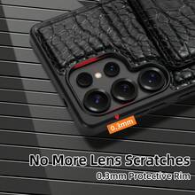 Crocodile Pattern Luxury Leather Business Card Holder & Phone Case With Stand Function, Compatible With Samsung S25Ultra/S24Ultra - Black - View 5