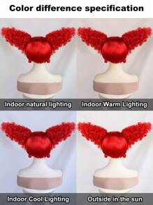 Parrucca da 10 pollici affascinante, rossa, corta e dritta, con ciuffi ricci e corna voluminose, per donne, feste in costume, cosplay, pagliacci. In fibra a bassa temperatura, pre-acconciata e pronta da indossare, dall'aspetto naturale.