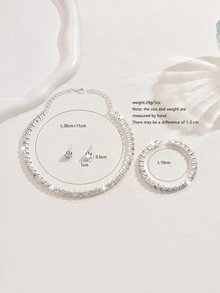 4 件套新娘配饰套装，时尚方晶锆石泪珠项链和耳环，婚礼珠宝