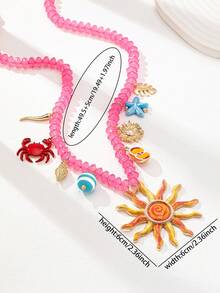 1 件夏日度假风格心形小盒旭日吊坠项链，海洋生物海星贝壳吊坠项链，海滩风情女士珠宝适合比基尼装、海滩、派对、日常穿着