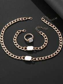 Set de 3 piezas de joyería para mujer, collar, pulsera y anillo de moda y estilo casual, adecuado para uso diario, regalo para amigas, para mujeres, para vacaciones
