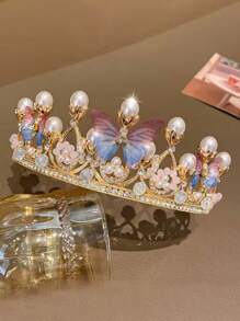 1pc Elegant & Cute Crystal Rhinestone Decor Girl's Multicolor Crown Headband, Suitable For Ball, Performance, Party, Birthday, School, Daily Wear, Fashionable & Luxurious Decorative Hair Accessory