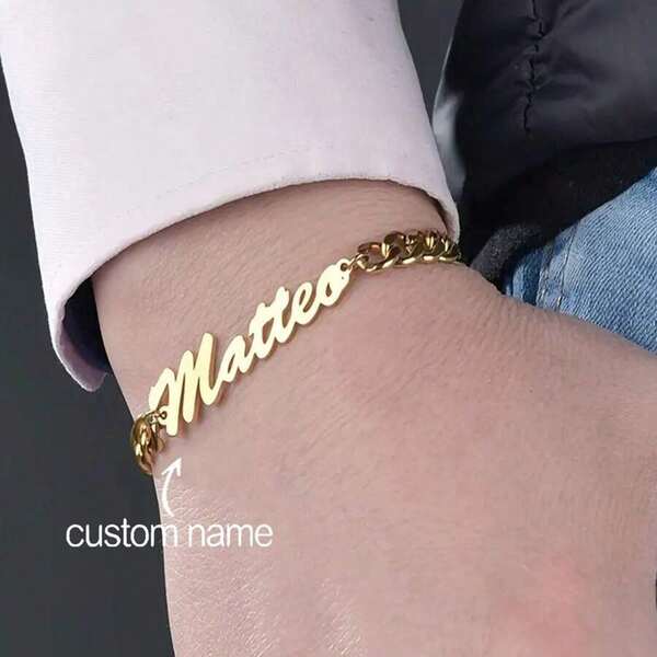 1pc Custom Name Bracelet, Men's Chain Personalized Stainless Steel Adjustable Charm Bracelet, Custom Gold Brand Jewelry Couple Memorial Gift Boyfriend Birthday Gift Gold, Rose Gold Stylish, Fall Fashion, Vintage, Unisex, Simple, Casual, Hipster Custom, Personalized, Unique Ideal Gifts For Her, Friends For Anniversaries, For Valentine's Day, For Mother's Day, For Birthdays, For Graduation, For Father's Day, For Weddings, For Daily Wear, For Party, For Prom