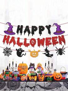 3pcs Halloween Party Decoration Flag, Home Horror Blood Dripping Background Banner, Hanging Witch Pumpkin Ornaments, Festive Atmosphere Decoration Supplies
