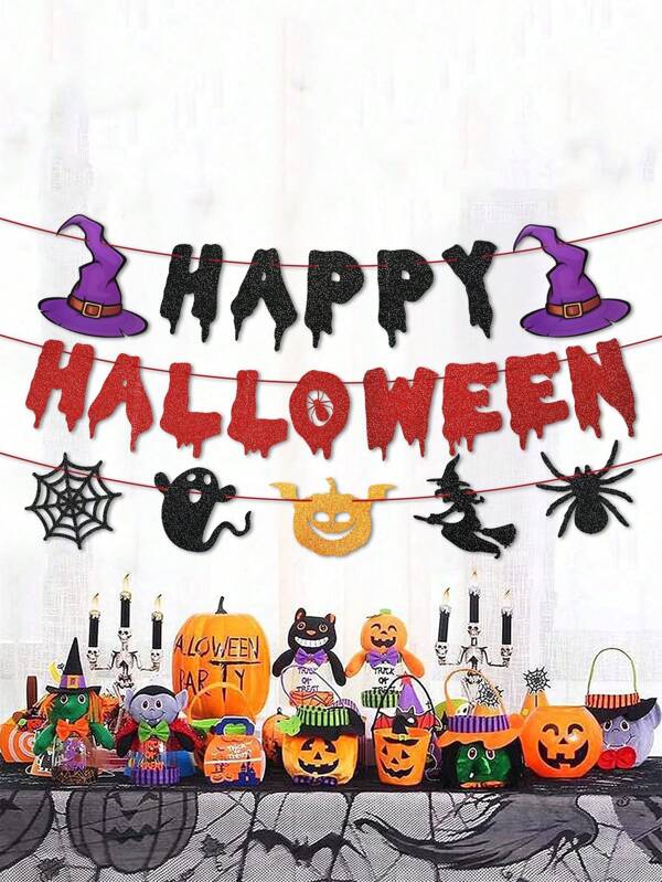 3pcs Halloween Party Decoration Flag, Home Horror Blood Dripping Background Banner, Hanging Witch Pumpkin Ornaments, Festive Atmosphere Decoration Supplies