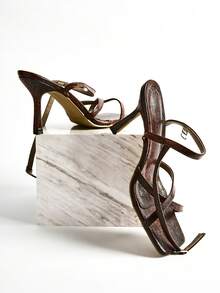 Snakeskin Thin Strap Stiletto Heeled Sandals Winter Gifts - Brown - View 3