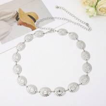 1 件女士银色椭圆形合金超长腰链，高端金属链带，百搭装饰，适合连衣裙、西装、汉服、时尚、欧美风格 - 銀色 - 查看 14