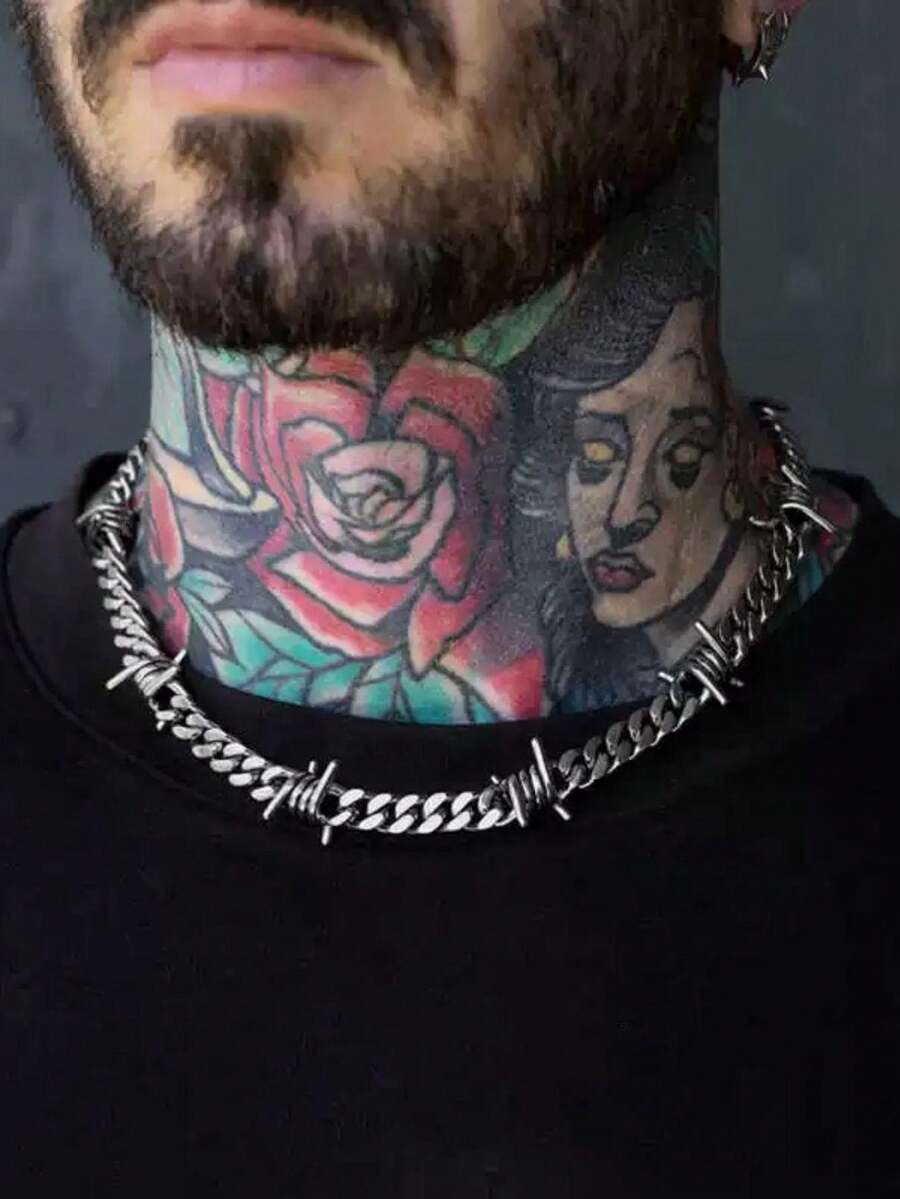 1 chiếc dây chuyền đinh tán bằng thép titan, trang sức cá nhân hóa phong cách hiphop thời trang. - (Chất lượng cao) Dây chuyền gai thép titan - Xem 1