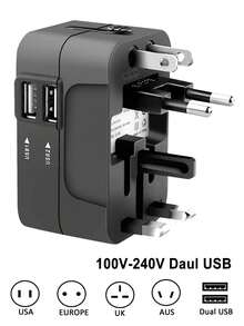 1pc Travel Universal Adapter, Dual USB Ports, 110V-240V Input, Power Adapter For Computer Accessories, Suitable For US/EU/UK/AU Plugs, Surge Protection, All-In-One Wall Charger For Over 150 Countries, Essential For Trips, Laptops, Tablets, Computers - View 4