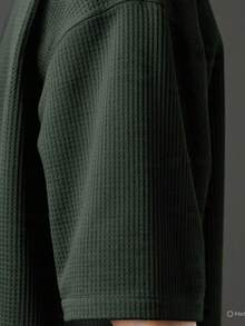 RelaxMax Men's Casual Oversized Textured Mesh Shirt - Army Green - View 3
