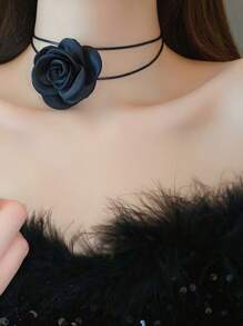 Rose Flower Necklace For Women, Black Flower Choker Necklace, Camellia Flower Wax Rope Neck Chain