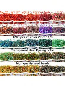 1200 颗玻璃种子珠套件，用于珠宝制作，2 毫米 11/0 优质透明渐变喇叭珠，25 种颜色可选，20 克/包，均匀耐用的散珠，适合 DIY 制作，适用于手链、编织首饰、刺绣、项链、耳环、戒指 - 送给家人和朋友的绝佳礼物 - 1200 20 公克 2mm 超優透明暈染米珠 - 查看 3
