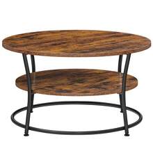 VASAGLE Coffee Table, Round Cocktail Table With Shelf, Tea Table, Easy Assembly, Metal, Industrial Design, Rustic Brown - Brown - View 5