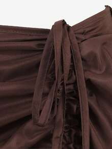Women's Steampunk Skirt Ruffle High Low Outfits Medieval Renaissance Skirts Cosplay Elegant High Waist - màu nâu - Xem 4