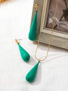 1 Necklace + 1 Pair Earrings, Fashion Long Teardrop Pendant Creative Everyday Versatile Jewelry Set For Women - earrings necklace set - View 6