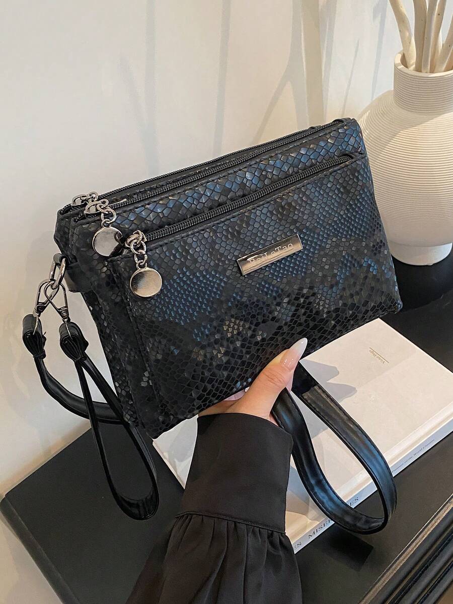 多隔层、大容量女士单肩包、拉链开合、动物图案装饰、可调节肩带，可斜挎或手提，零钱包，时尚、优雅、简约、个性化、多功能、经典，适合通勤、办公室、约会、日常、购物、下午茶